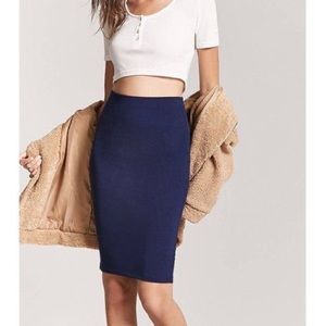 Navy Blue Jersey Pencil Skirt